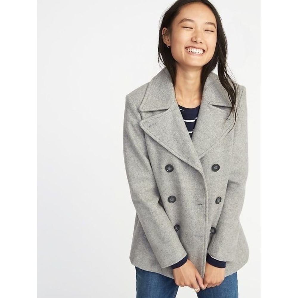 Old Navy Double Breasted Pea Coat Women's Heather Gray Size Sm Wool Blend Lined